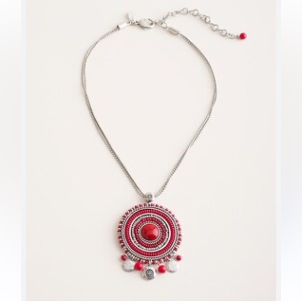 Chicos Cherry Red/Silver Toned Rebecca Pendant Necklace Exclusively For Chicos - Picture 6 of 12